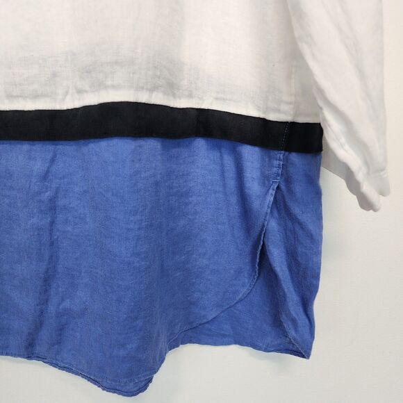 J.Jill Linen Colorblock Tunic Size XL Blue White 3/4 Sleeve Round Neck Coastal - Picture 7 of 16